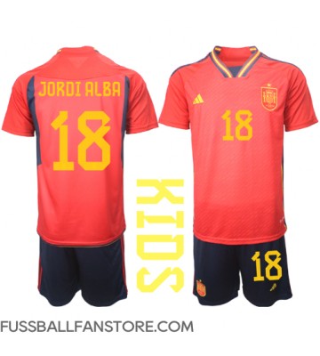 Spanien Jordi Alba #18 Replik Heimtrikot Kinder WM 2022 Kurzarm (+ Kurze Hosen)